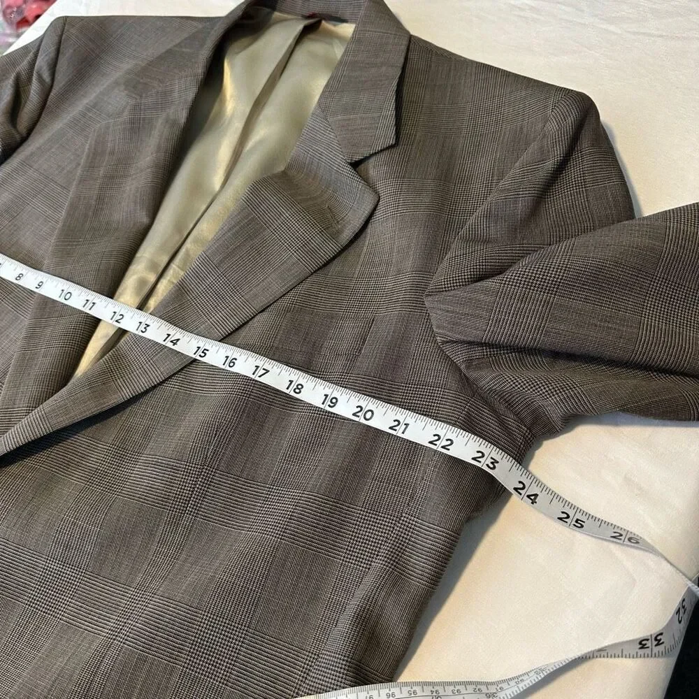 Savile Row Tan Wool Houndstooth‎ Plaid Blazer Sport Coat Mens 44 Preppy Heritage